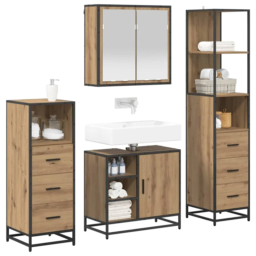 Ensemble de mobilier de salle de bain 4 pc Chêne artisanal - 3
