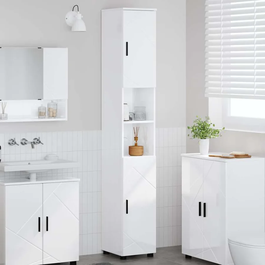 Cabinet de salle de bain Blanc brillant 30 x 35 x 192 cm