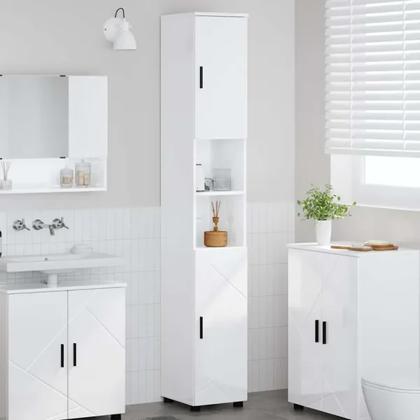 Cabinet de salle de bain Blanc brillant 30 x 35 x 192 cm