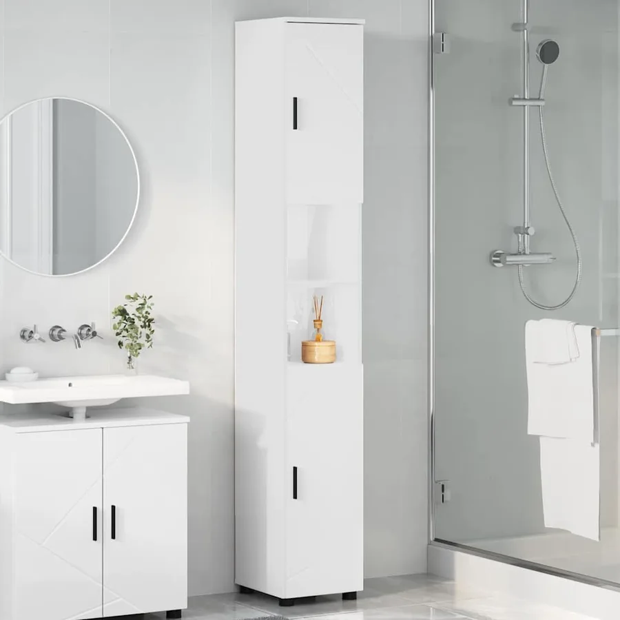 Cabinet de salle de bain Blanc brillant 30 x 35 x 192 cm - 4