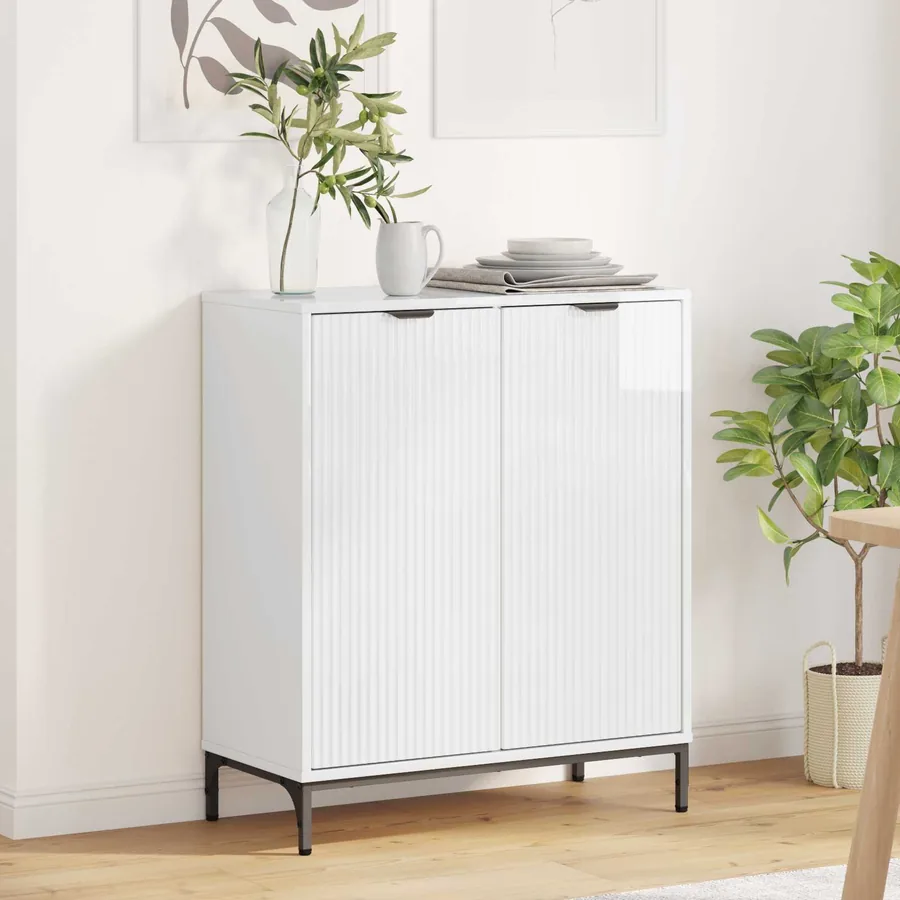 Buffet Blanc brillant 69,5 x 33 x 82 cm Bois d'ingénierie