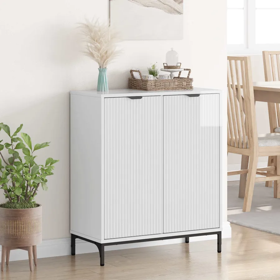 Buffet Blanc brillant 69,5 x 33 x 82 cm Bois d'ingénierie - 4
