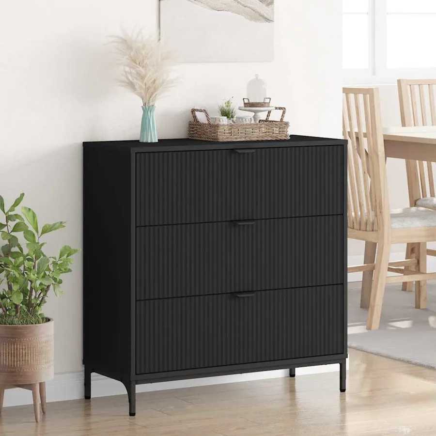 Buffet avec tiroir Noir 79,5 x 33 x 82 cm Bois d'ingénierie - 4