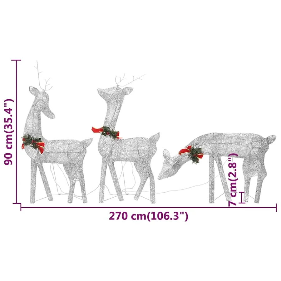 Famille de rennes de Noël 270x7x90cm Argenté Blanc froid Maille - 10