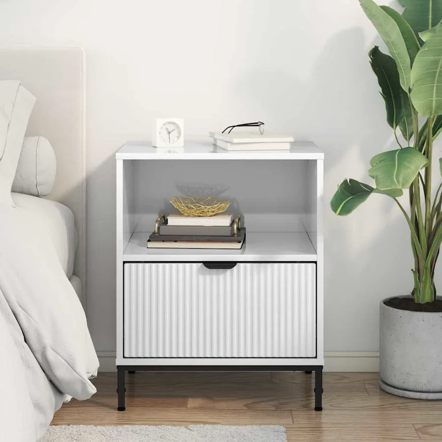 Cabinet de chevet avec tiroir Blanc brillant 49 x 36 x 61 cm - 4