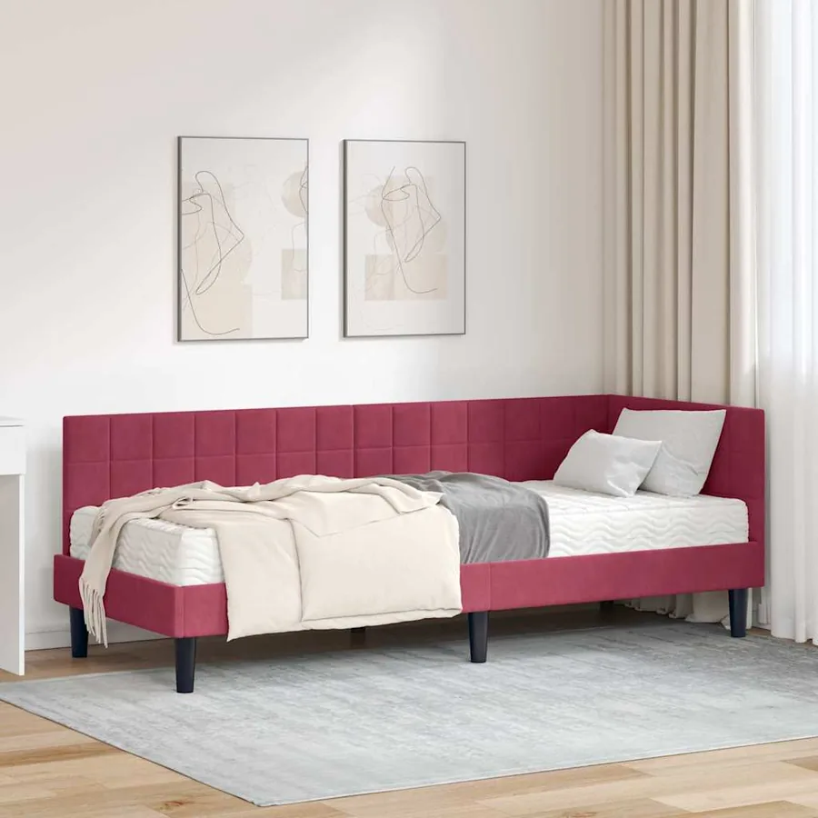 Cadre de lit d'angle avec matelas 2 pcs Vert Velours