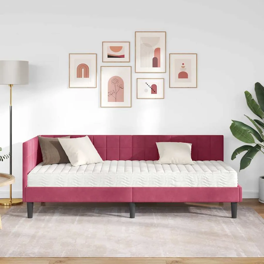 Cadre de lit d'angle avec matelas 2 pcs Vert Velours - 3