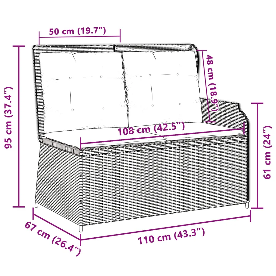 Banc de jardin avec coussin Gris polyrotin - 9