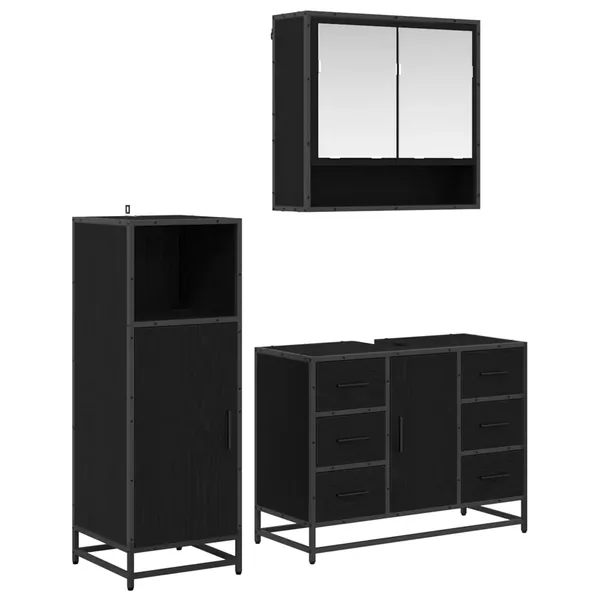 Ensemble de mobilier de salle de bain 3 pcs Chêne noir