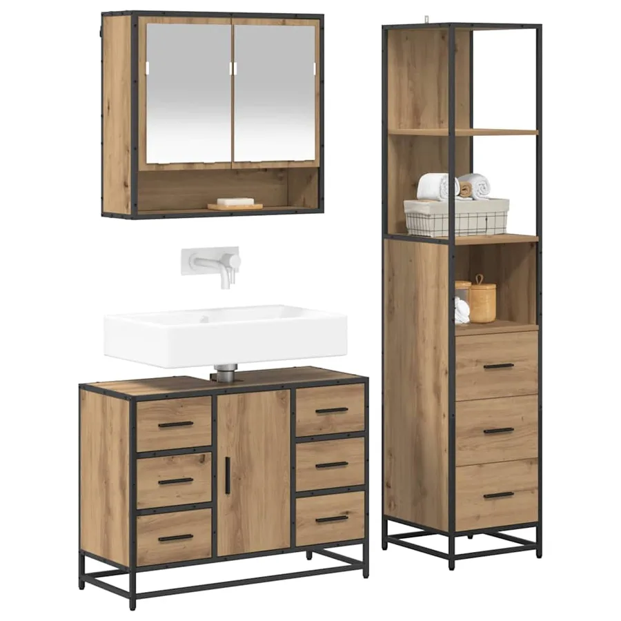 Ensemble de mobilier de salle de bain 3 pc Chêne artisanal - 3