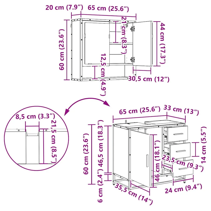 Ensemble de mobilier de salle de bain 2 pcs Chêne noir - 17