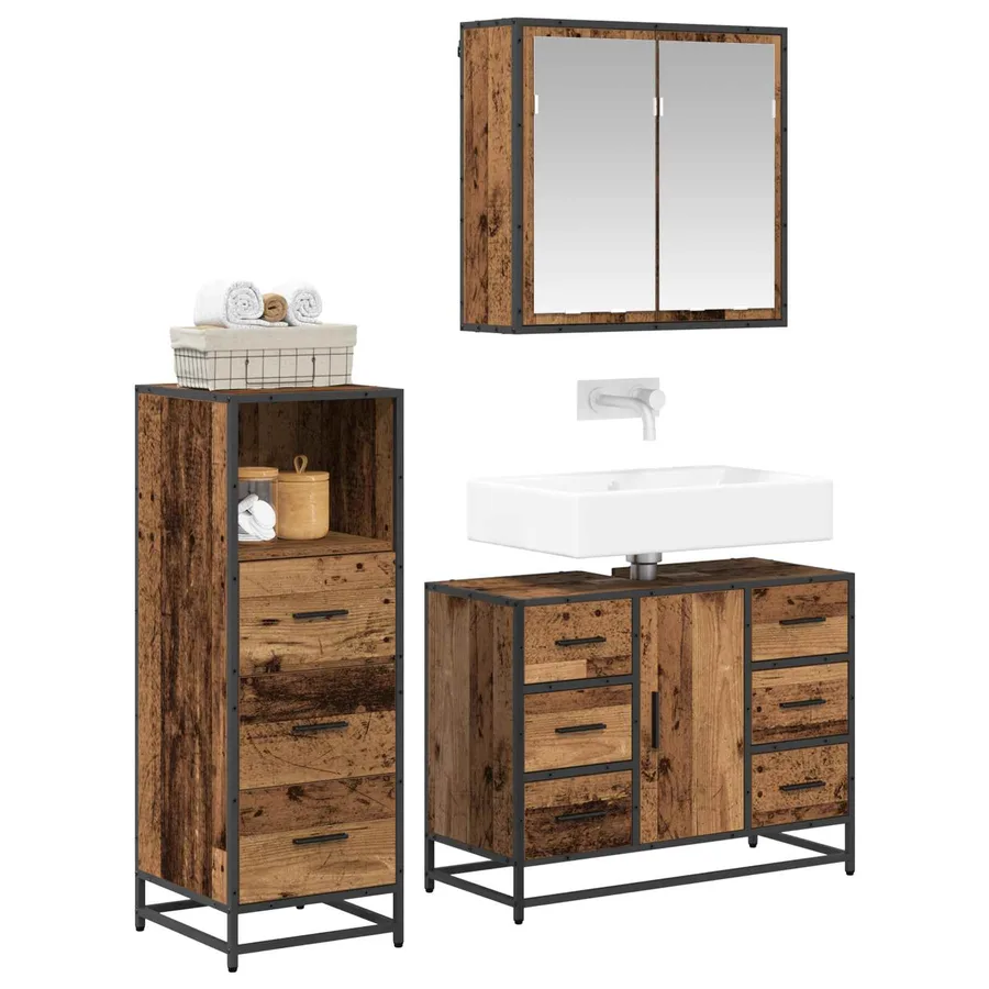 Ensemble de mobilier de salle de bain 3 pcs Bois Ancien - 3