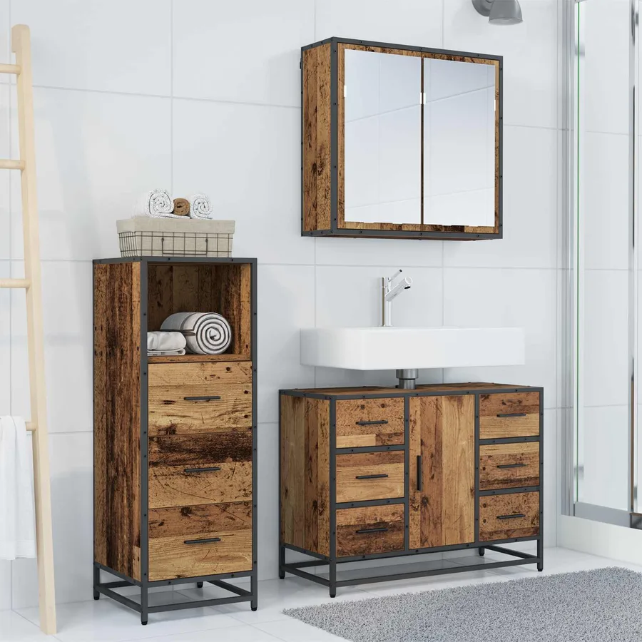 Ensemble de mobilier de salle de bain 3 pcs Bois Ancien - 4