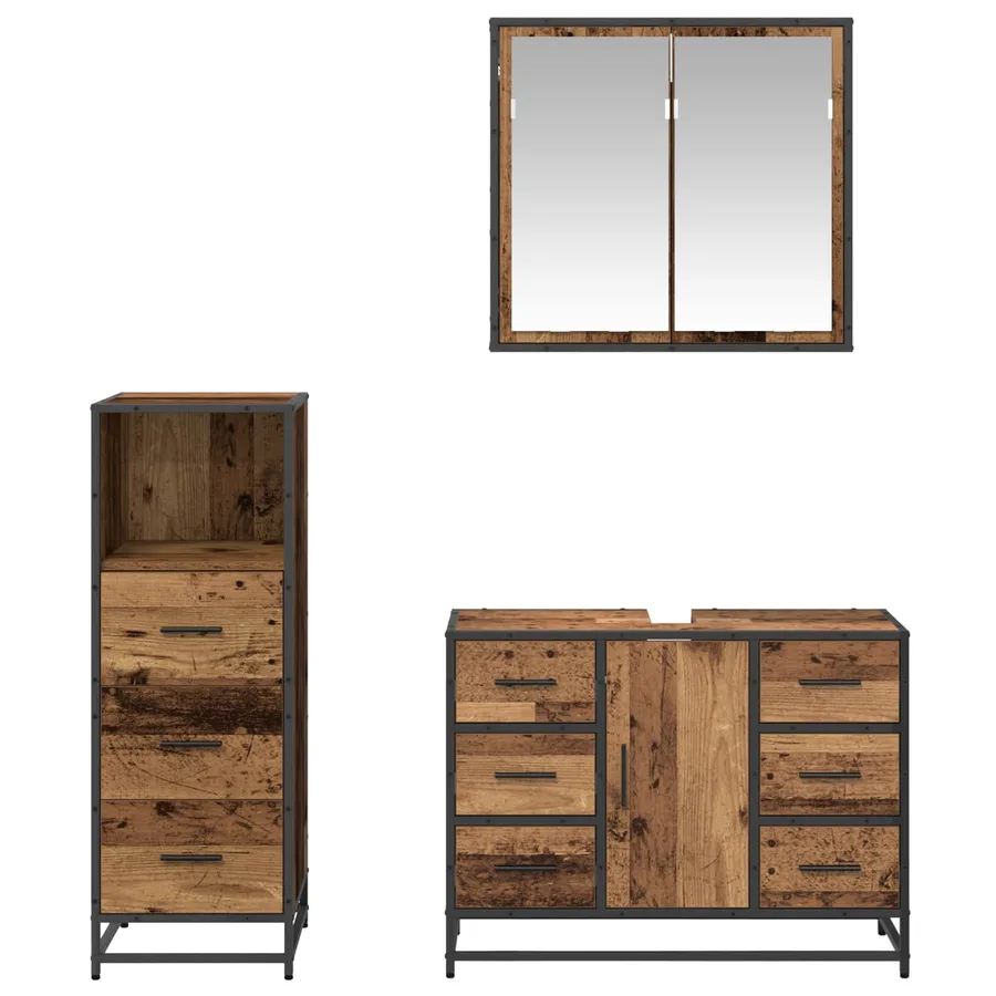 Ensemble de mobilier de salle de bain 3 pcs Bois Ancien - 9
