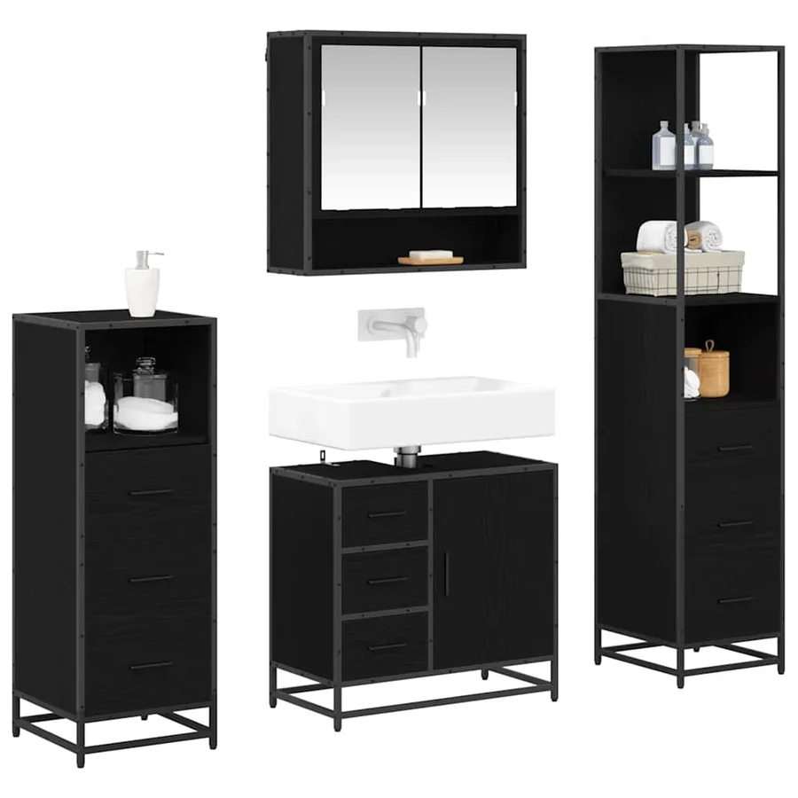 Ensemble de mobilier de salle de bain 4 pcs Chêne noir - 3