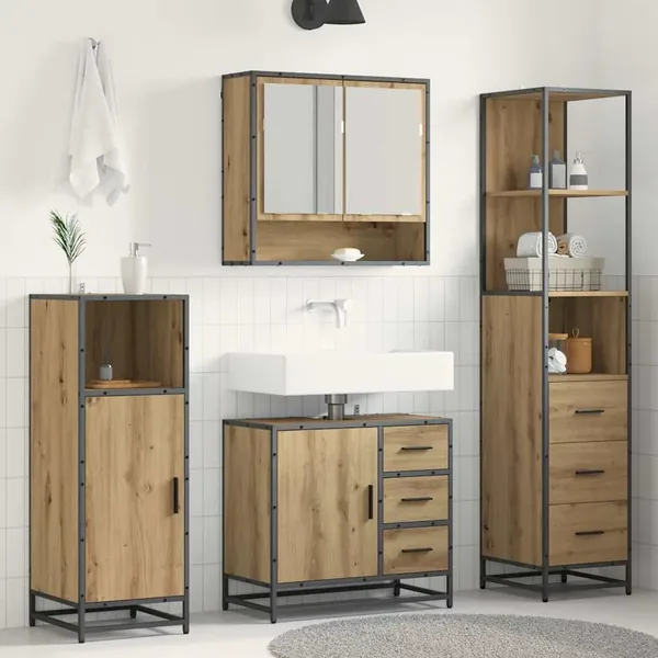 Ensemble de mobilier de salle de bain 3 pc Chêne artisanal