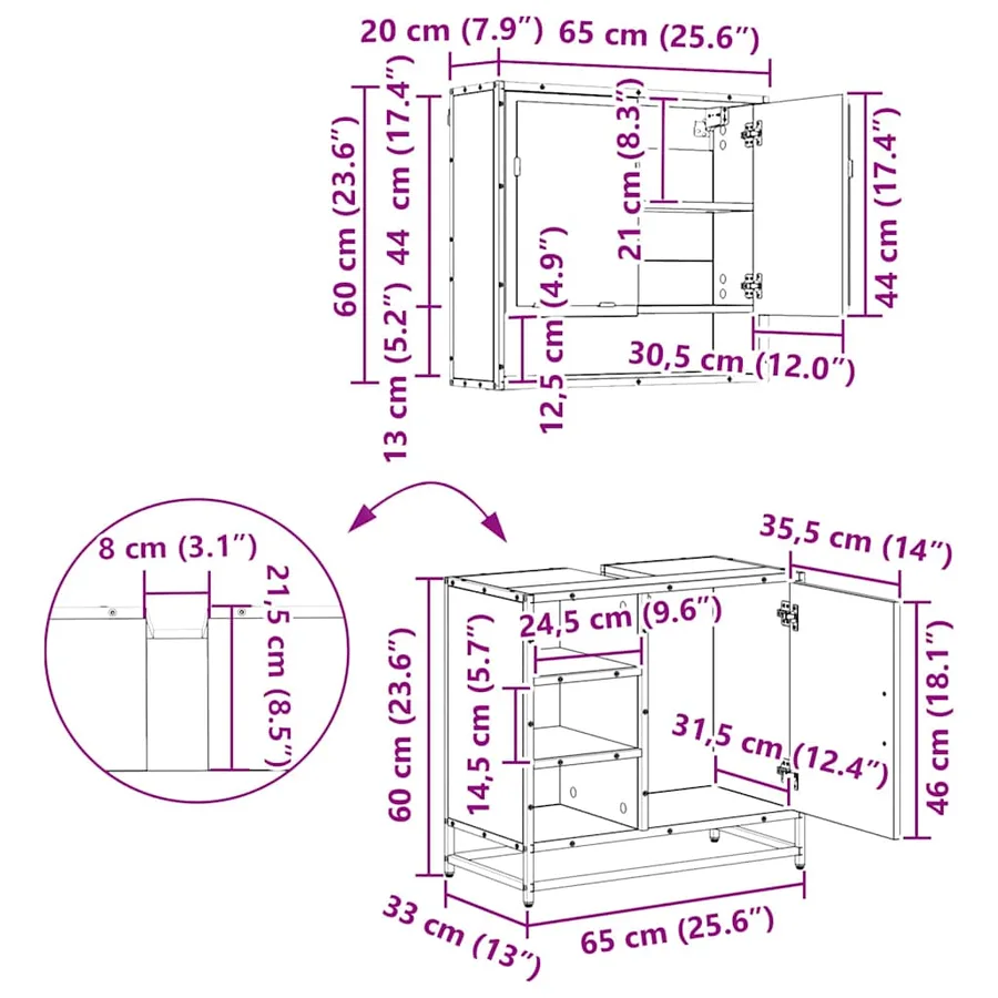 Ensemble de mobilier de salle de bain 4 pc Chêne artisanal - 19