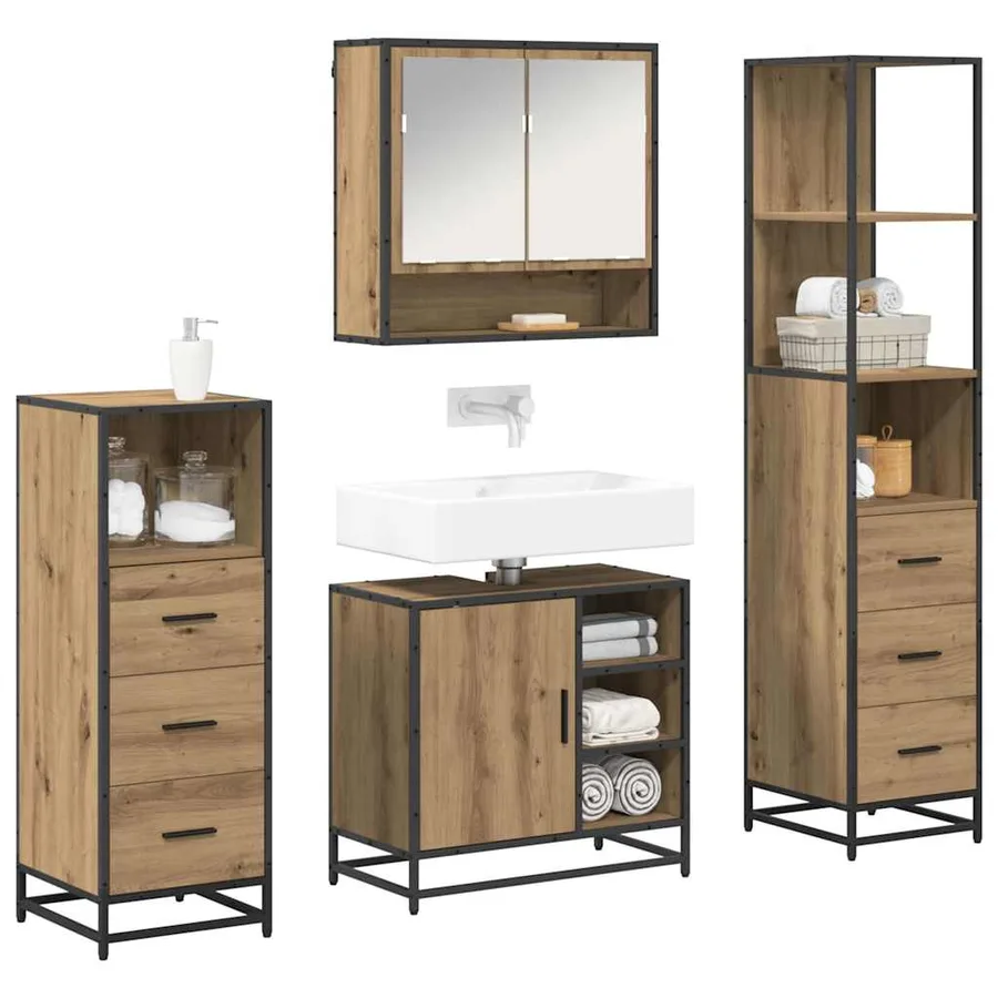 Ensemble de mobilier de salle de bain 4 pc Chêne artisanal - 3
