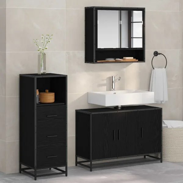 Ensemble de mobilier de salle de bain 3 pcs Chêne noir