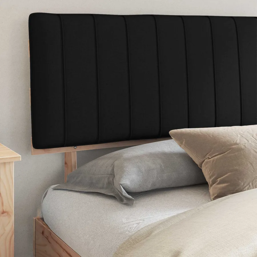 Cadre de lit avec tête de lit rembourrée Noir 200 x 200 cm - 3