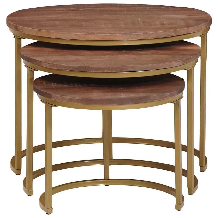 Tables basses gigognes 3 pcs Bois de mangue massif et acier - 5