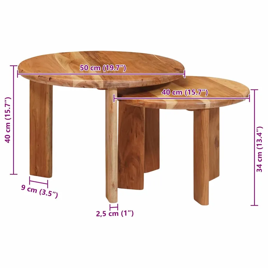 Tables basses gigognes 2 pcs Marron Bois d'Acacia Massif - 11