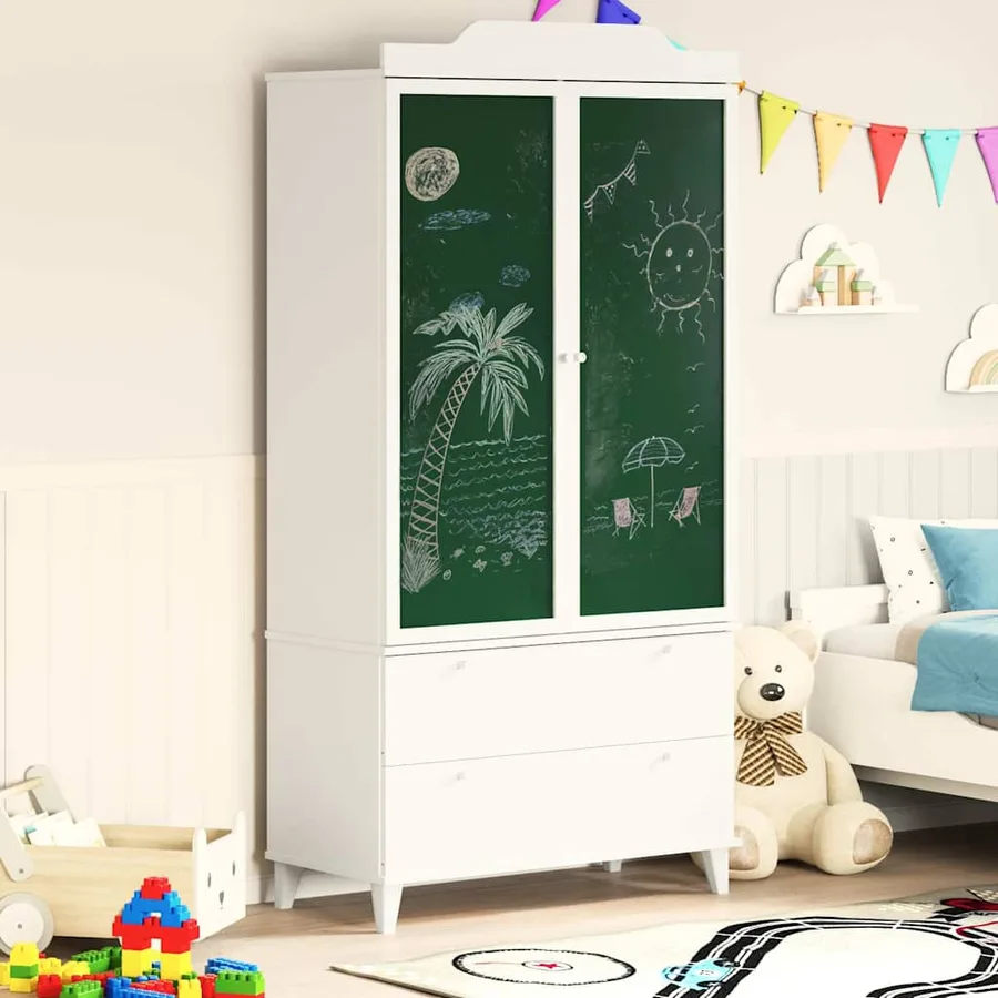 Armoire Tableau Noir avec tiroir ROROS Blanc 90 x 45 x 180 cm - 4