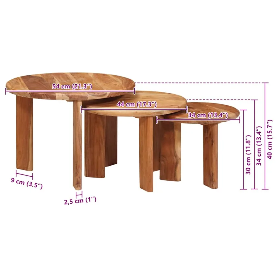 Tables basses gigognes 3 pcs Marron Bois d'Acacia Massif - 11
