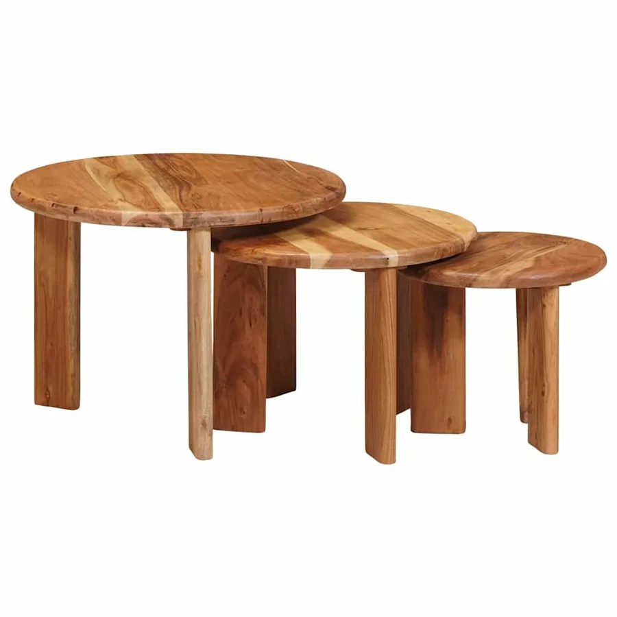 Tables basses gigognes 3 pcs Marron Bois d'Acacia Massif - 2
