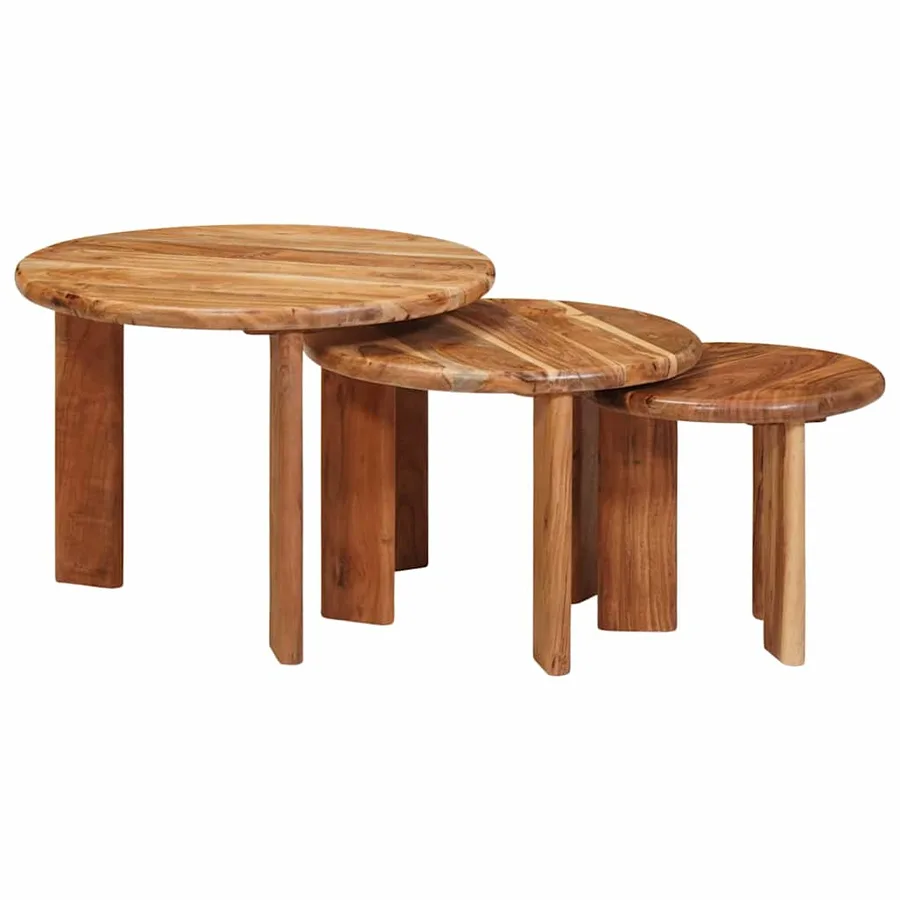 Tables basses gigognes 3 pcs Marron Bois d'Acacia Massif - 3