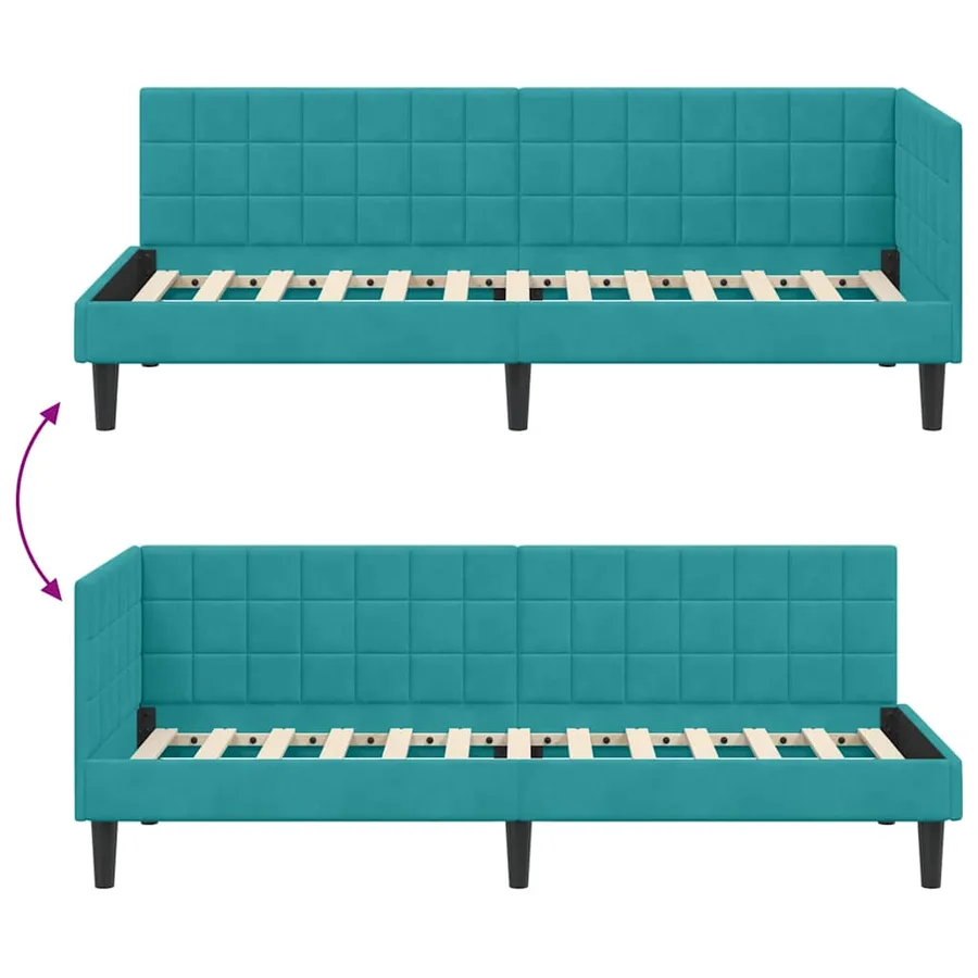 Cadre de lit d'angle Turquoise 80 cm x 200 cm Velours - 9