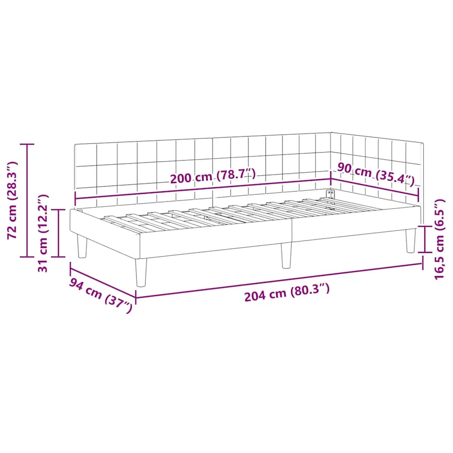 Cadre de lit d'angle Crème 90 cm x 200 cm Velours - 11