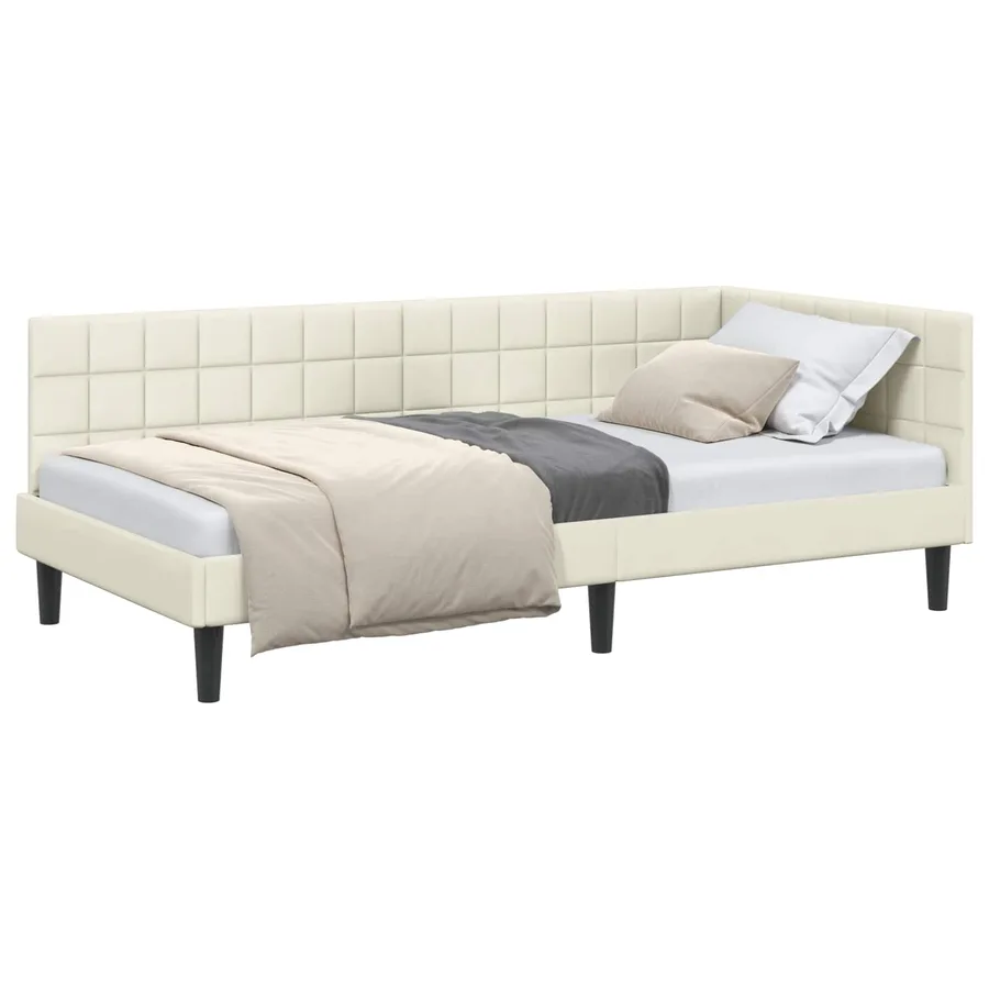 Cadre de lit d'angle Crème 90 cm x 200 cm Velours - 2