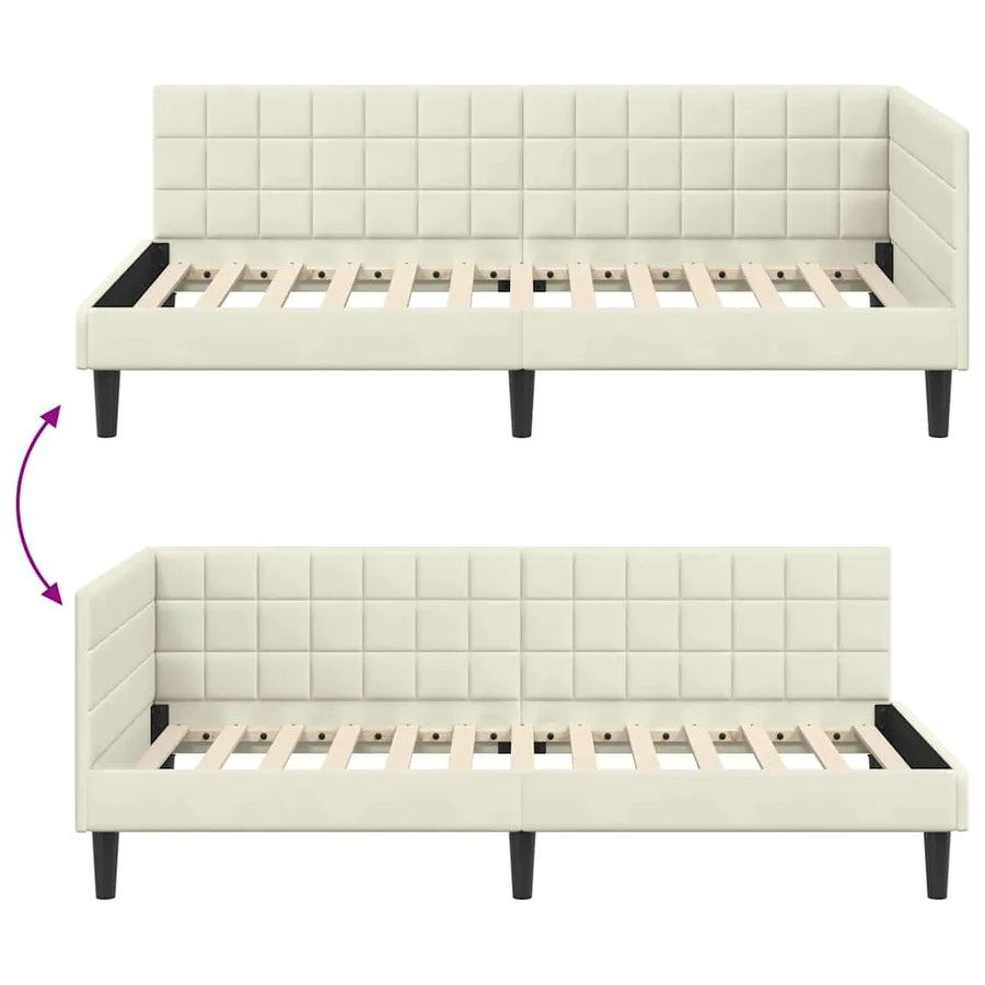 Cadre de lit d'angle Crème 90 cm x 200 cm Velours - 9