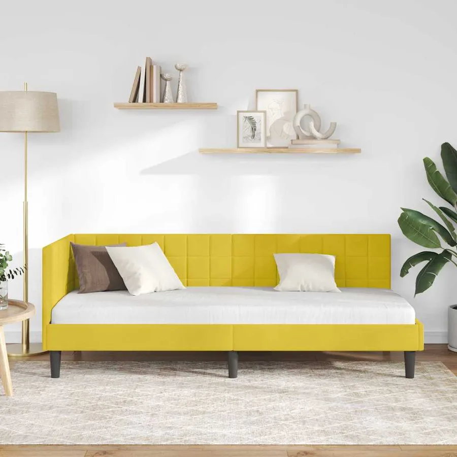 Cadre de lit d'angle Jaune 80 cm x 200 cm Velours - 3