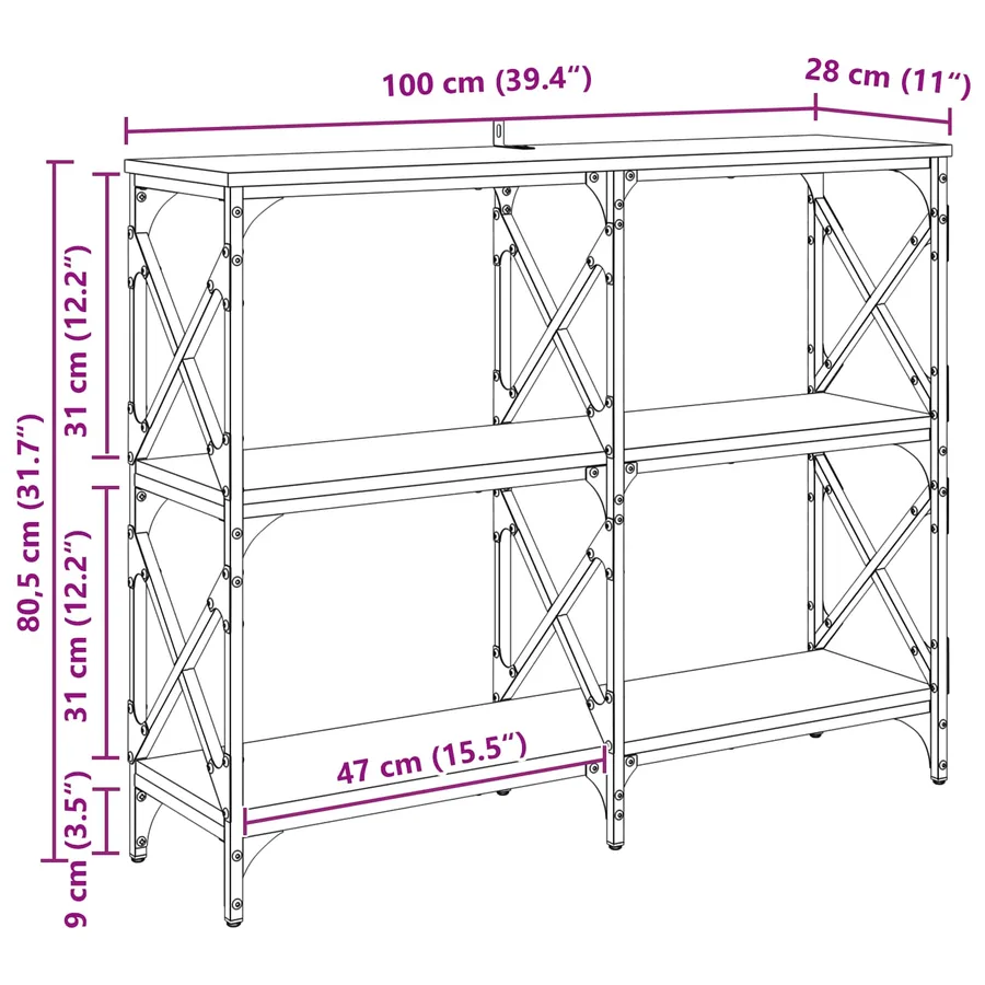Table console Chêne artisanal 100 x 28 x 80,5 cm - 13