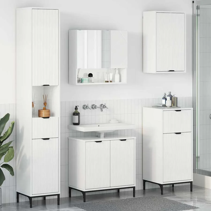 Ensemble de mobilier de salle de bain avec porte Blanc brillant