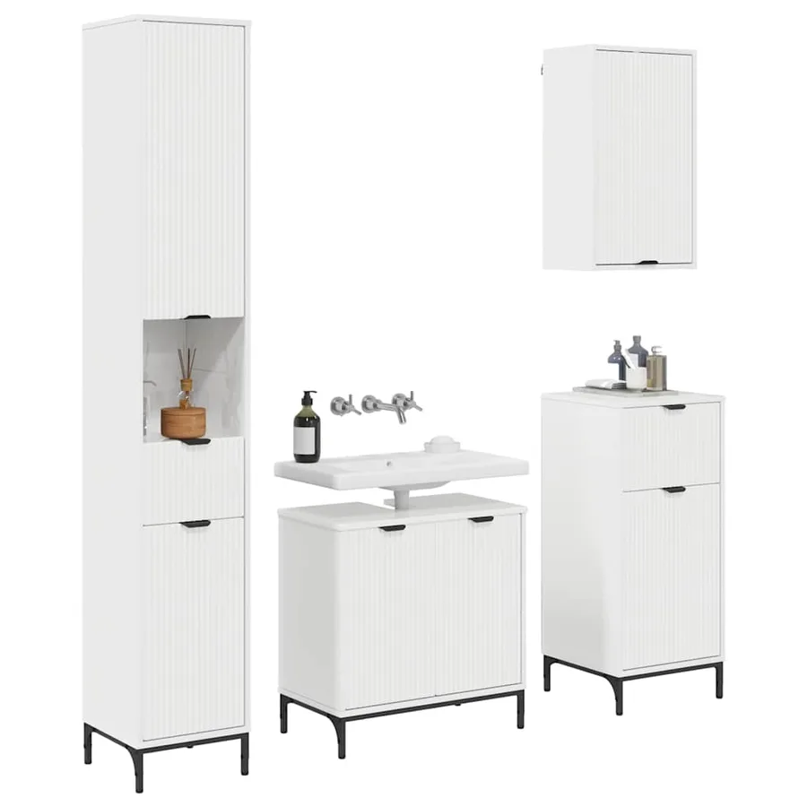 Ensemble de mobilier de salle de bain avec porte Blanc brillant - 3