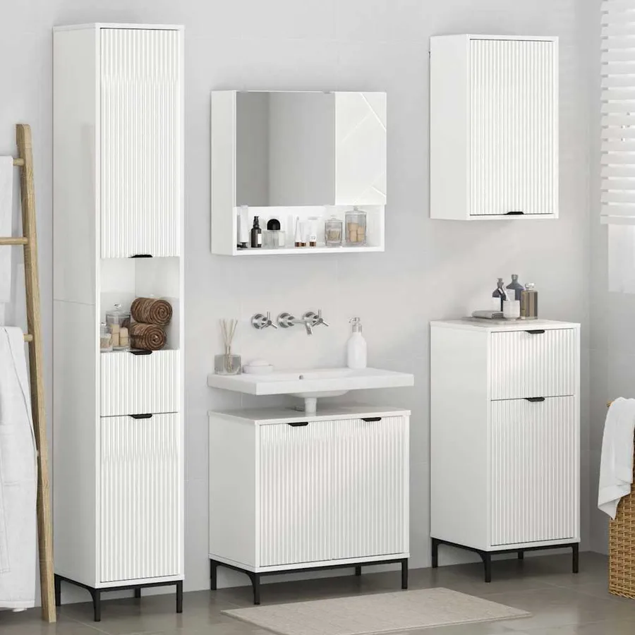 Ensemble de mobilier de salle de bain avec porte Blanc brillant - 4