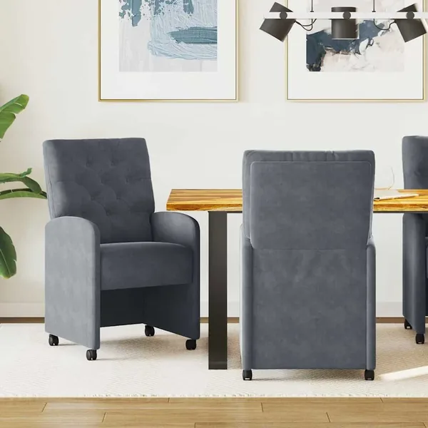 Chaises de Salle à Manger avec Roues 2 pcs Gris foncé Velours