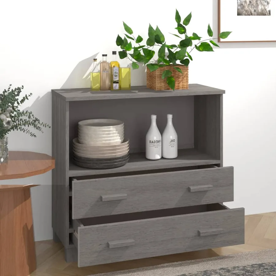 Buffet HAMAR Gris clair 85x35x80 cm Bois massif de pin - 3