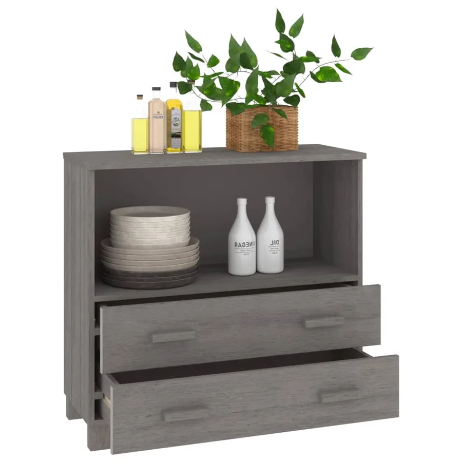 Buffet HAMAR Gris clair 85x35x80 cm Bois massif de pin - 4