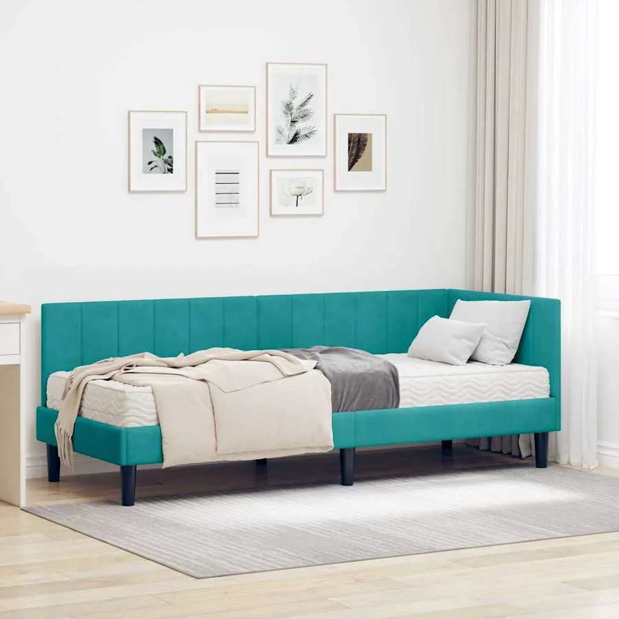 Cadre de lit d'angle avec matelas 2 pcs Turquoise Velours