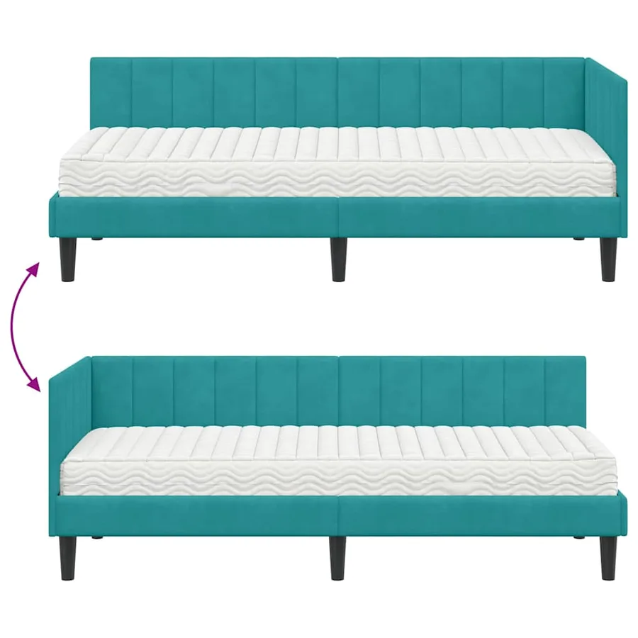Cadre de lit d'angle avec matelas 2 pcs Turquoise Velours - 12