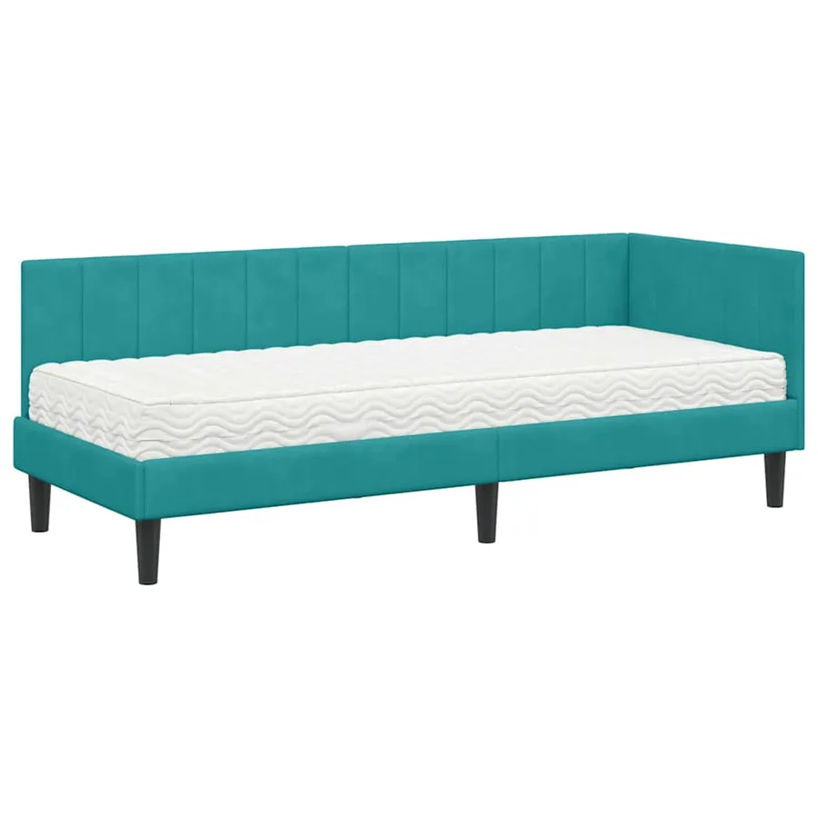 Cadre de lit d'angle avec matelas 2 pcs Turquoise Velours - 4