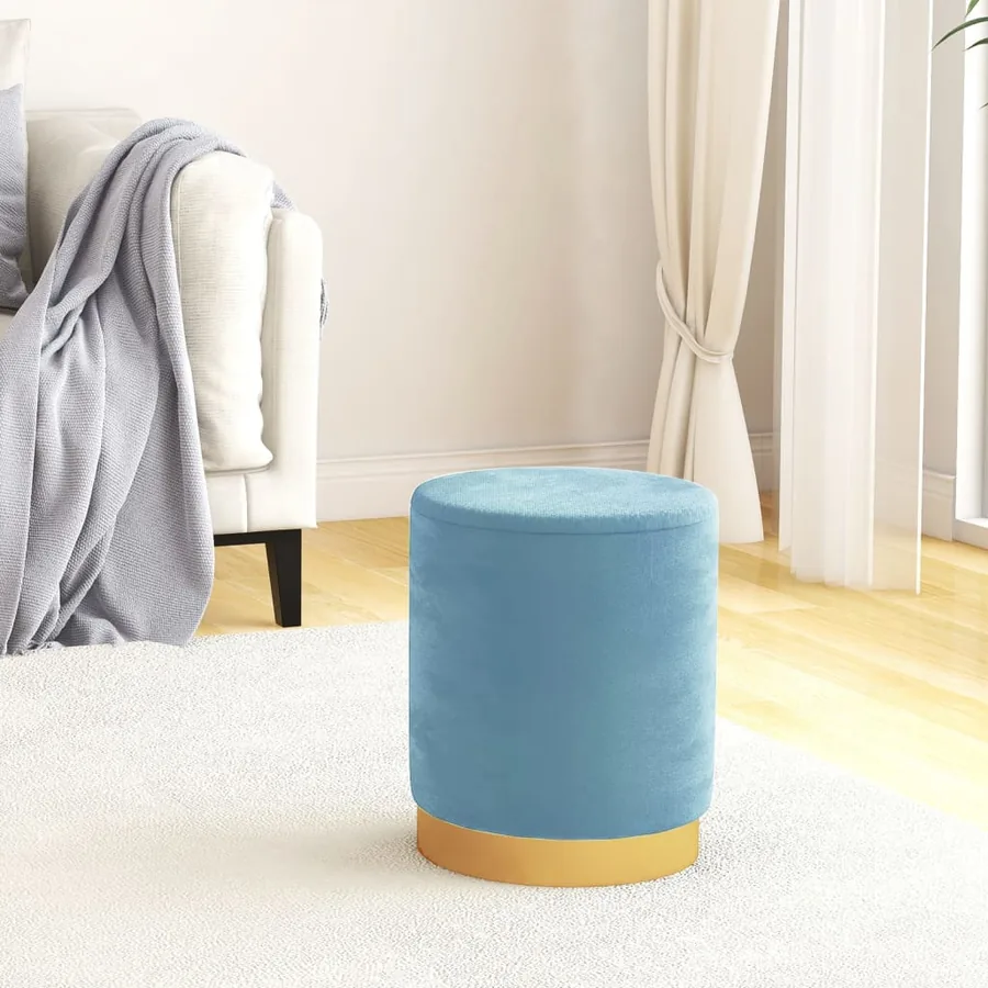Tabouret de rangement rond Bleu clair Velours 31 x 37 cm
