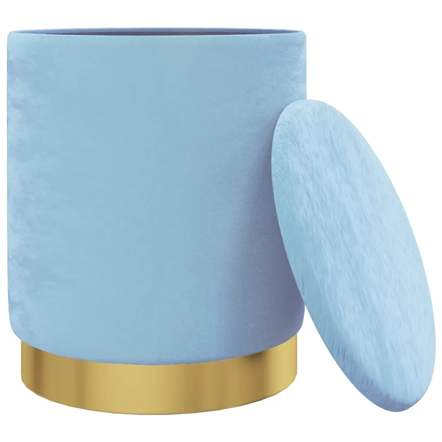Tabouret de rangement rond Bleu clair Velours 31 x 37 cm - 3