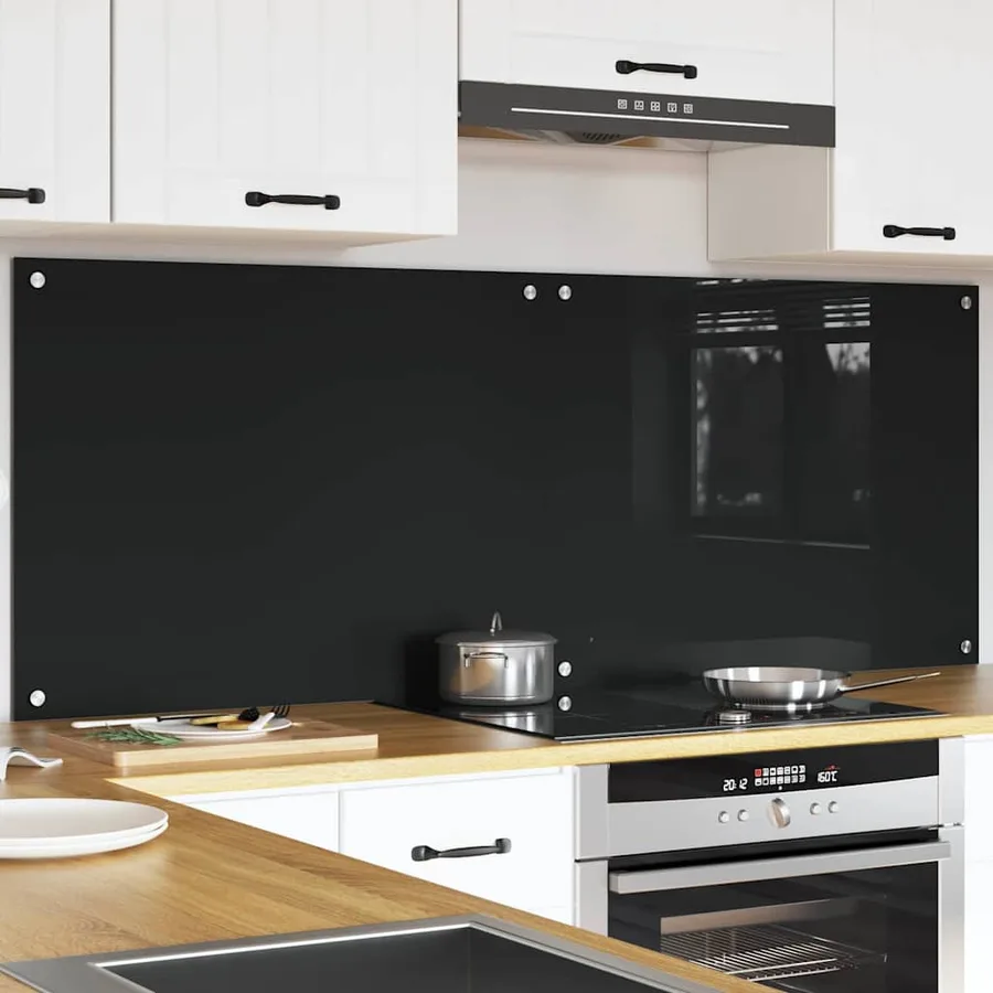 Crédence de cuisine 2 pcs Noir 80 x 60 cm verre trempé - 3