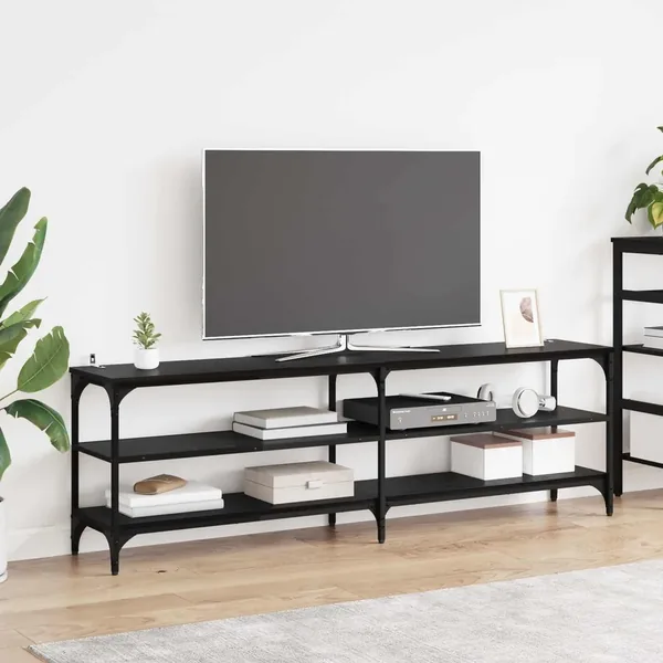 Meuble TV Chêne noir 160 x 30 x 50 cm Bois d'ingénierie et fer