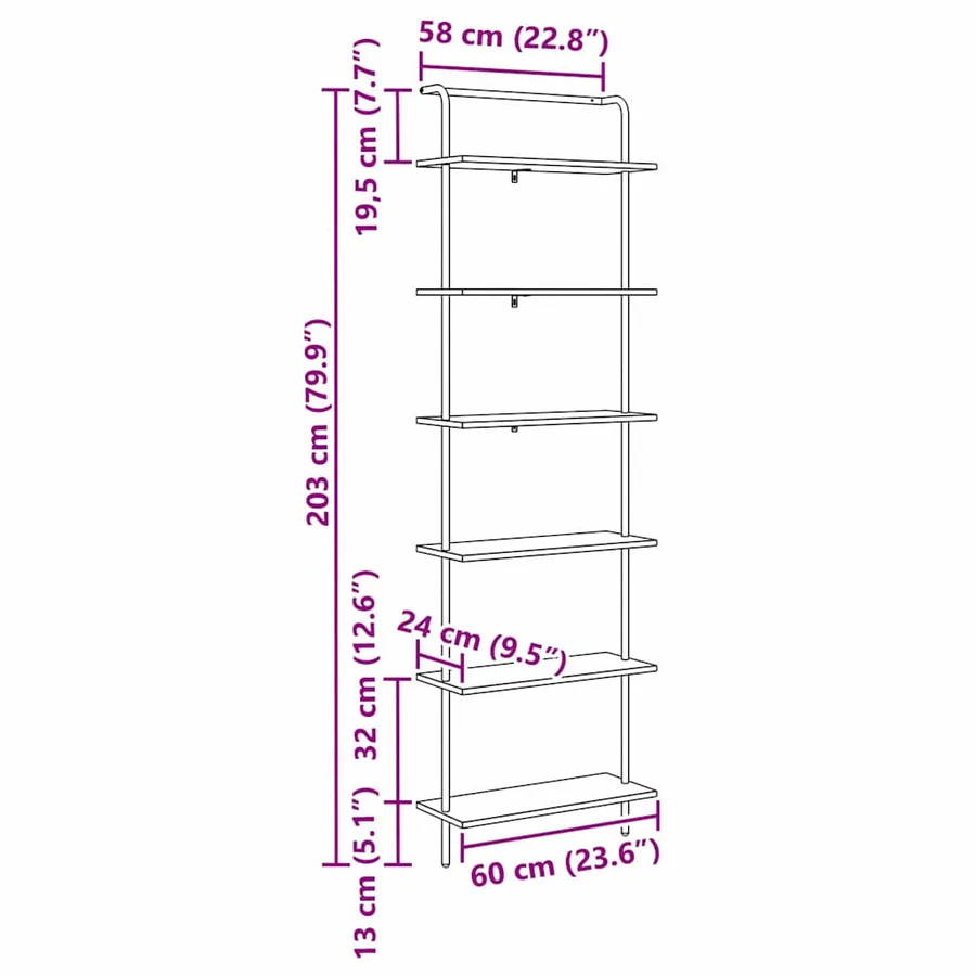 Étagère 6 niveaux 60 x 24 x 203 cm Bois d'ingénierie - 12